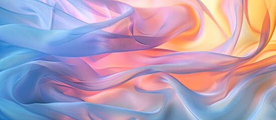 Poster - Abstract multicolored soft chiffon wavy fabric texture background with a blue aquamarine hue in close up providing a captivating copy space image