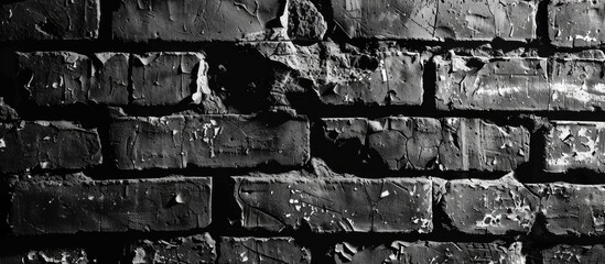 Fototapete - Focused on dirty and rough patterns shapes and textures of old brick walls against a black and white background with copy space image