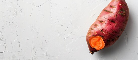 Poster - White background for a solo sweet potato with space for text or visuals. Creative banner. Copyspace image