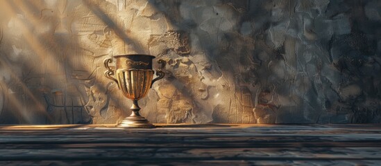 Wall Mural - Copy space image of a golden trophy displayed on a wooden table