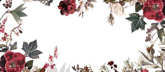 Aufkleber - Isolated on a white background a floral frame featuring flowers and leaves with copy space image