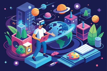 Poster - Explore Development. Metaverse. Landing Page Template. Vector illustration