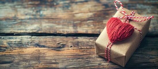 Aufkleber - Vintage toned Valentine s Day themed toy heart and gift box displayed on a rustic wooden table with a nostalgic ambiance perfect for a copy space image