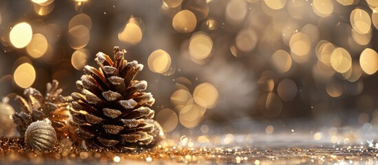 Poster - Pine cone on a Christmas themed copy space image