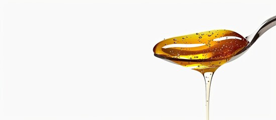 Poster - A spoonful of honey is dripped on a blank white background in images with room for text. Creative banner. Copyspace image