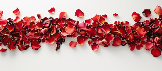 Fototapete - A floral arrangement crafted with rose petals forming a border on a white backdrop with a clear area for other elements or text copy space image