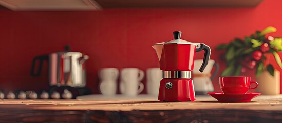 Aufkleber - Enjoying morning coffee with a retro geyser coffee maker and cups in the background featuring a copy space image for text