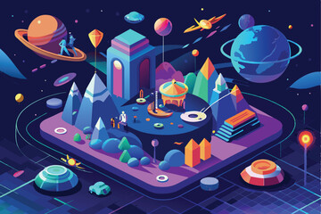 Poster - Explore Development. Metaverse. Landing Page Template. Vector illustration