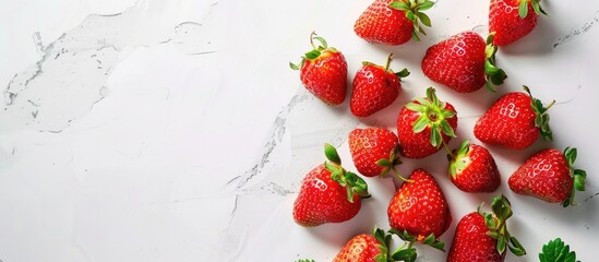 Aufkleber - Fresh organic strawberries on white backdrop with copy space image for fruit stone cooking recipes