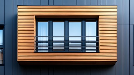 Aufkleber - Modern design house windows balcony entrance door wooden cladding showroom industrial concept energy saving technology : Generative AI