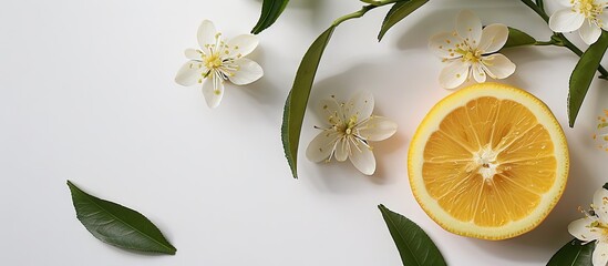 Poster - Lemon flower on white backdrop with copy space image
