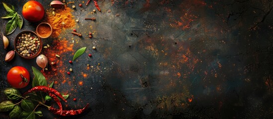 Poster - Indian spices with a rich aroma surrounding a copy space image over a textured dark background