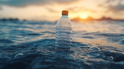 Wall Mural - Plastic bottle in the ocean : Generative AI