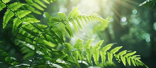 Sunlight illuminating fern leaves creating a stunning copy space image