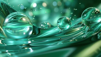 Fototapete - a surreal 3D abstract background adorned with elegant emerald oil and water patterns