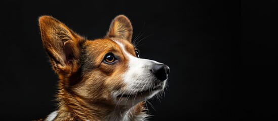 Poster - Welsh Corgi Cardigan dog captured in a studio setting isolated against a black backdrop with copy space image