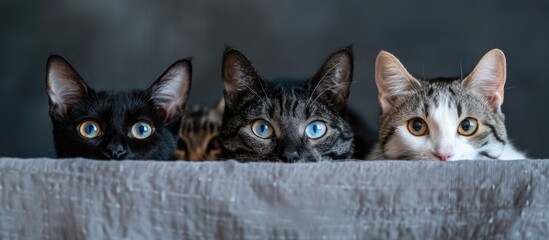 Poster - Curious three toned cats exploring with copy space image