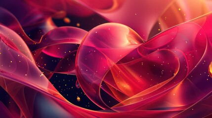 Aufkleber - Intriguing abstract background with holographic objects rendered in vivid deep pink and coral colors, enhanced by golden accents