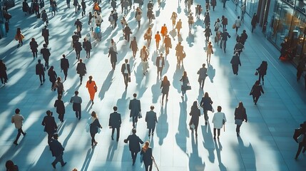 Aufkleber - Office Managers and Business People Commute to Work in the Morning or from Office on a Sunny Day on Foot Pedestrians are Dressed Smartly Successful People Walking in Downtown Shot from : Generative AI