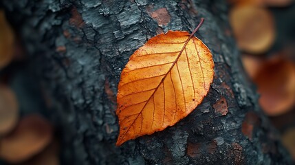 Poster - image of autumn leaves close up over tree trunk background : Generative AI