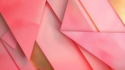 Aufkleber - Intriguing abstract composition with geometric shapes rendered in pink and coral colors, highlighted by touches of gold