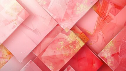 Aufkleber - Intriguing abstract composition with geometric shapes rendered in pink and coral colors, highlighted by touches of gold