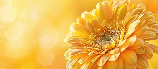 Poster - Close up of a yellow gerbera flower with a yellow flower background perfect for a copy space image