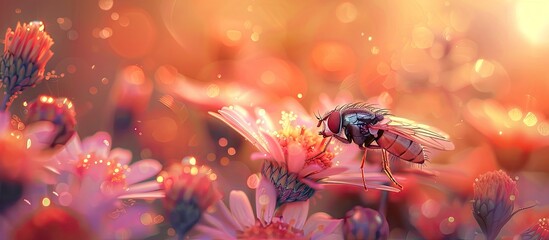 Aufkleber - A fly perches elegantly on the flower creating a picturesque scene with copy space image