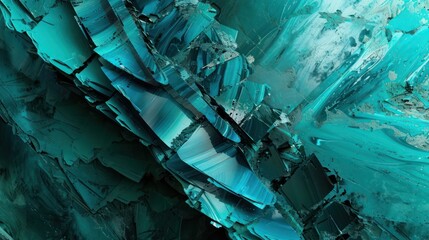 Fototapete - 3D abstract design featuring mixed media collages in shades of cerulean and turquoise