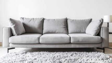 Poster - Grey Sofa on Carpet, Studio Isolated White Background