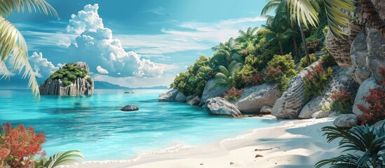 Poster - Dreamy beach paradise with stunning panoramic views and plenty of relaxing copy space image