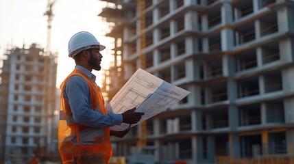 Poster - Engineers work on construction drawings and safety systemsBuilding construction puts safety first : Generative AI