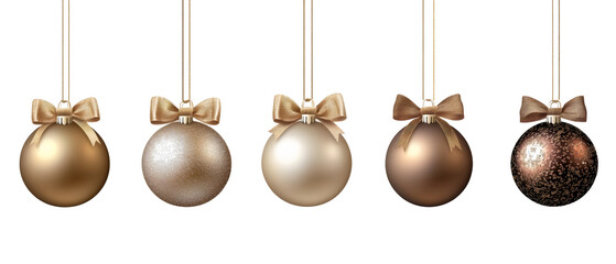 golden and bronze christmas baubles with bows isolated background transparent png