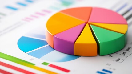Aufkleber - An image of a printed business report with a pie chart, showing different colored segments and percentage labels for data analysis.