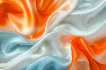 Wall Mural - Vibrant abstract background featuring smooth waves of orange, white, and blue silk fabric, perfect for luxurious and creative design projects.