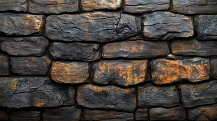 A wall made of stone with a burnt look