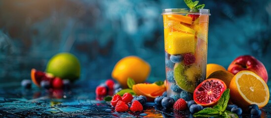 Poster - Fruits combo beverage with vibrant colors and a refreshing taste ideal for a copy space image