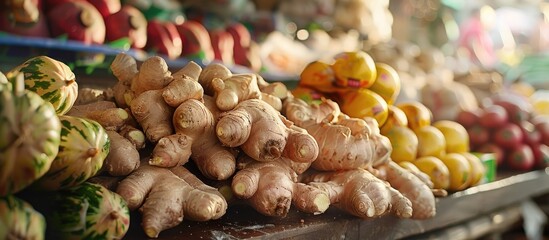 Aufkleber - Close up of ginger at the market stall with copy space image