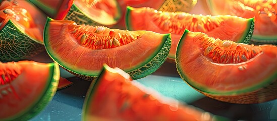Poster - A group of vibrant melon halves with copy space image