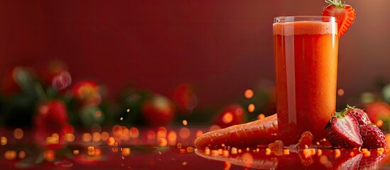 Poster - A refreshing blend of strawberry and carrot juice provides a vibrant burst of flavor in a copy space image