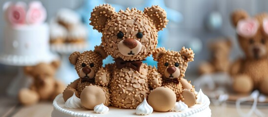 Poster - Adorable teddy bear decoration for cakes creating a delightful touch with copy space image