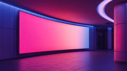 Wall Mural - Illuminated Pink and Blue Wall with a Large Curved Light Panel