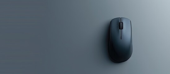 Poster - an aerial view of a single wireless mouse with a mousepad on a gray backdrop providing ample copy sp