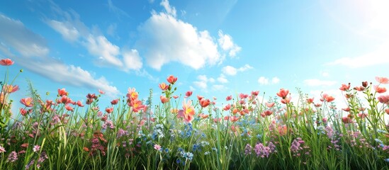 Aufkleber - A lovely spring nature panoramic view featuring an attractive floral copy space image