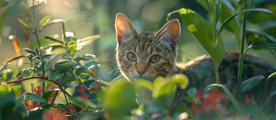 Poster - Cat in the garden with a copy space image
