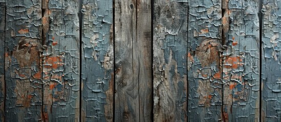 Wall Mural - An aged wooden surface with cracks stains and a weathered appearance creating an abstract background for a copy space image