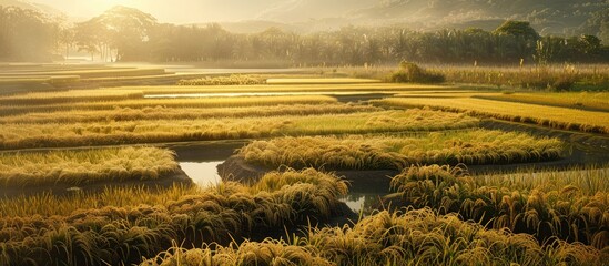 Poster - harvested rice paddies under the shining sunlight showcasing a beautiful copy space image