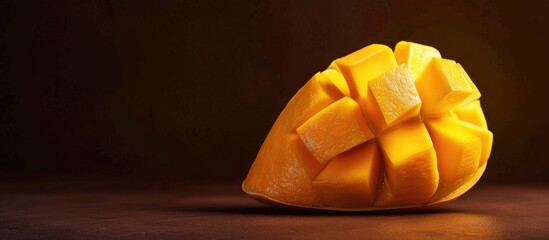Poster - Slice a ripe half of a fresh yellow Banganapalli mango with a copy space image available