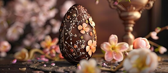 Aufkleber - Tempting chocolate Easter egg with a festive touch perfect for the spring season and adorned with intricate decorations ideal for festive occasions ucchocolate image. . image with copy space
