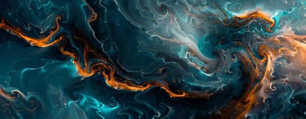 Wall Mural - Vibrant abstract digital art featuring swirling dark blue and orange patterns with a fluid, marble-like texture, perfect for creative and modern design projects.